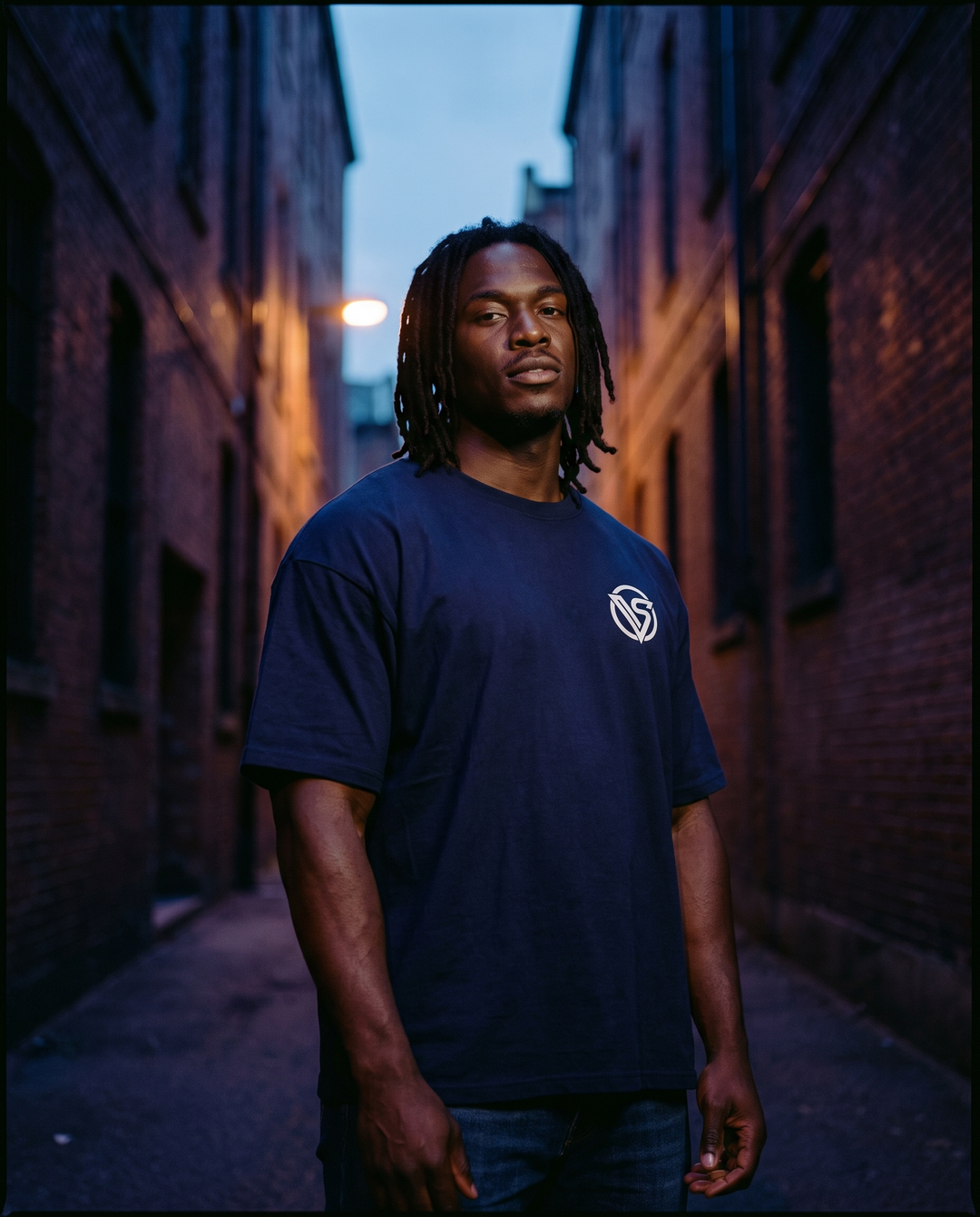 VS model in blue-hour alleyway variant A